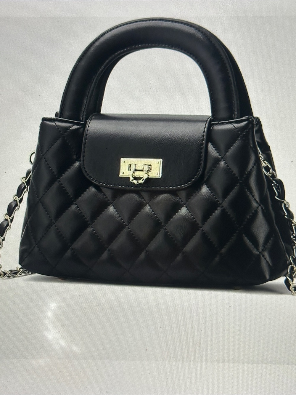 Women’s elegant Classic Black Quilted Top-Handle Satchel